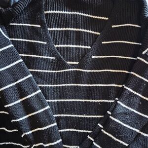 Black & White Striped V-Neck Sweater